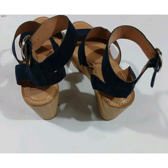 DV8 Dolce Vita Ankle Strap Wedge Heel Sandals Shoes Est Size 8.5 Blue Suede - Picture 5 of 12